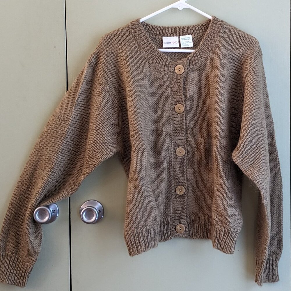 Tan mohair-blend cardigan, size L